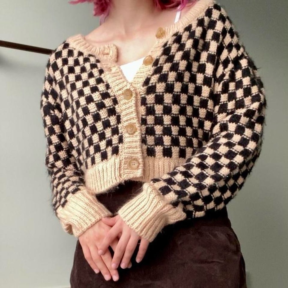 For Love and Lemons brown cropped gingham cardigan